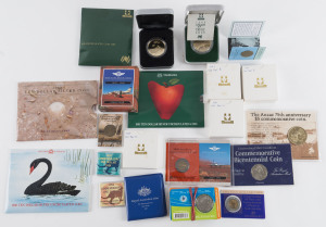 Coins - Australia: Uncirculated accumulation comprising $10 for 1987, 1988, 1989, 1990 & 1991, Proofs for 1988 $5 Royal Flying Doctor & Parliament and 1992 Year of Space, 1994 & 1998 $5 bi-metals, $1 1984 Proofs (4) uncirculated $1 for 1994 (2), 1995 & 1998, 1988 50c Bicentennial, and Melbourne 50c 2006 Commonwealth Games (6), some items with damaged packaging, coins unaffected. (25 items)