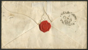 VICTORIA - Postal History: 1855 (Oct. 8) cover to Queenscliff with Campbell & Fergusson 1d deep lilac-rose (complete margins) & 3d blue SG.28b & 31b tied by barred oval '1' cancels, Melbourne departure backstamp, minor aging & damaged flap. - 2