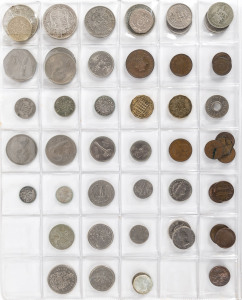 Coins & Banknotes: General & Miscellaneous Lots: An accumularion with Australia circulated pre-decimals including silver florins (22), shillings (9), sixpences (7) & threepences (10); decimals with 1970-79 year sets to 50c complete; also circulated foreig