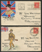 COMMONWEALTH OF AUSTRALIA: Postal History: 1935-1942 collection of 20 hand-illustrated envelopes (12 posted during WWII), all but one addressed to "Tom Whitford" in Springwood (NSW), sent from various NSW locations, the attractively-executed watercolour i - 2