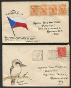 COMMONWEALTH OF AUSTRALIA: Postal History: 1935-1942 collection of 20 hand-illustrated envelopes (12 posted during WWII), all but one addressed to "Tom Whitford" in Springwood (NSW), sent from various NSW locations, the attractively-executed watercolour i - 4