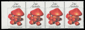 COMMONWEALTH OF AUSTRALIA: Decimal Issues: 1981 24c Fungi, marginal strip of 4, variety "Imperforate between stamp and margin at left", fresh MUH, BW:912b, Cat.$1500.