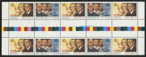 COMMONWEALTH OF AUSTRALIA: Decimal Issues: 1995 45c Medical Sciences se-tenant gutter block of 10, variety "Error in layout - creating se-tenant gutter pairs of each design" (B+A+B+A+B in both rows), fresh MUH, BW:1881ze, Cat. $1000.