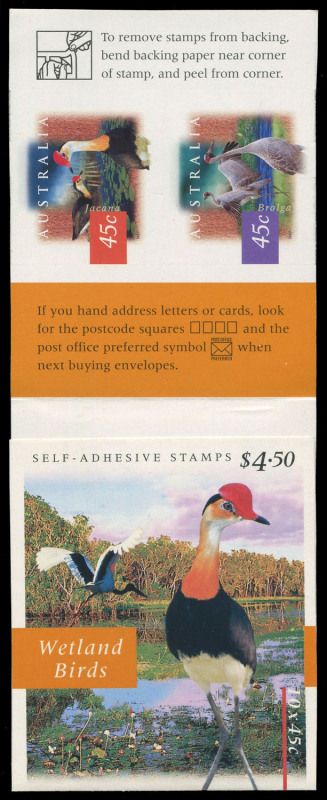 COMMONWEALTH OF AUSTRALIA: Booklets: 1997 $4.50 (45c x10) Wetland Birds booklet, error "Imperforate" BW:960(1)b, Cat. $750. Approximately 20 example known.