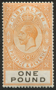 GIBRALTAR: 1927 (SG 107) KGV Script CA &pound;1 red-orange & black, MVLH, Cat: &pound;190, BPA Cerificate (1967).