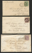 NEW SOUTH WALES - Postal History: 1859-61 inwards mail from United Kingdom to same addressee at Waterloo Warehouse in Sydney comprising 1859 3/3d franking entire from London with Emblems wing-margin 1/- green pair & single plus 2d blue and 1d red, 1860 c - 2