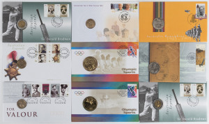 Coins & Banknotes: Philatelic Numismatic Covers - PNCs: Small Selection including 2000 For Valour (Retail $100+), Last Anzacs (Retail, $50+), Olympics Running & Swimming, plus five others, very fine.