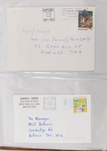 COMMONWEALTH OF AUSTRALIA: Postal History: 1940s-90s slogan cancels in three volumes mostly on covers, large variety of services and themes covered including airmail services, express post, national census, commonwealth rolls, mail centres, postal distric