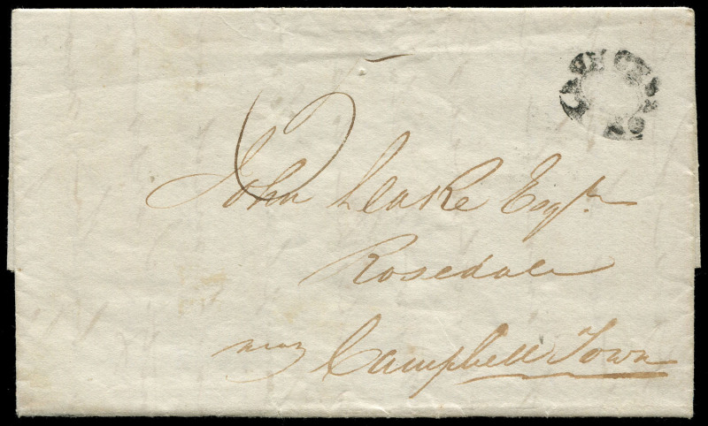 TASMANIA - Postal History: 1835 (Aug.17) Launceston to Rosedale entire, showing a good strike of the Type 2 double oval handstamp of Launceston, rated 5d under the 1834 Postal Act, being the single rate for a distance of between 30-45 miles (Rosedale at