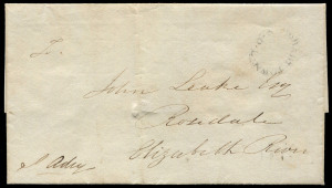 TASMANIA - Postal History: 1832 (Mar 3) entire from Hobart Town to John Leake at Rosedale with good strike of the oval "HOBART TOWN/V.D.L" handstamp, signed at lower-left by Stephen Adey, Superintendent of Stock and Farms for Van Diemen's Land Company an