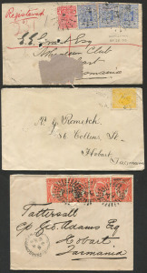 AUSTRALIAN COLONIES & STATES - General & Miscellaneous Lots: 1901-07 Tatts covers to Hobart with Queensland covers (5) including Thargomindah 1901 double-rate and Morven 1905 registered, NSW (2) including 1903 Unanderra registered, stamps tied by Rays "292" cancels, also WA (2) with 1904 from Narrogin (to probable Tatts alias "Rometch") & 1907 from Yarloon, both with single 2d yellow frankings.