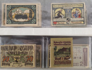 Coins & Banknotes: General & Miscellaneous Lots: Miscellany with album of German "Notgeld" (emergency) currency from numerous issuers with many attractive designs, some well circulated others fine/very fine (70+ items); also tin of assorted coins includin - 2