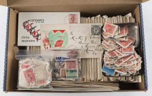 COMMONWEALTH OF AUSTRALIA: General & Miscellaneous: Mostly Australian Accumulation with shoebox of 1930s-50s FDCs mostly hand-addressed WCS types, ANARE FDCs for Heard Island (2) & Mawson, KGVI & QEII heavily duplicated array in packets on or off paper, few earlier with tin of 2d red KGV Heads on piece; also world stamps stuffed into plastic packet, Tonga Tin Can Mail covers (2), etc; condition variable. Well worth a rummage.
