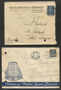 REST OF THE WORLD - General & Miscellaneous Lots: Latvia 1939 covers mostly sent at 20s inland surface rate to Sweden (7, letters to Sweden were permitted at this rate from 1st Feb.1937 until 27th Feb.1940) or 35s international airmail rate (20, one taxed), plus a single 56s (double-rate?) cover, mostly to hotel destinations in Norway or Sweden, some redirected; postmarks tying stamps include "Kemeri-Riga/P.V. No 22" railway TPO (3), "Riga-Lidpasts" mail van cancel and Majori. Interesting comm