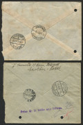 SWITZERLAND - Postal History: 1932-36 Hotel covers various European destinations including 1932 express to Berlin with 90c Arms solo and octagonal "TELEGRAPH/ZURICH-BAHNHOF' backstamp, 1933 Express with 30c Tell strip of 3 to Riga, Latvia re-directed to - 2