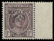 COMMONWEALTH OF AUSTRALIA: BCOF Japan: 1949-49 1d Queen Elizabeth with "Proof overprint in black" BW:J2PP(2)A marginal example, very fresh MUH, Cat $350.