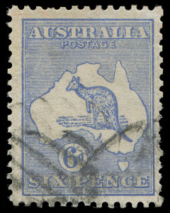 COMMONWEALTH OF AUSTRALIA: Kangaroos - Second Watermark: 6d Ultramarine "Substituted cliche - Die IIA" BW.18(1)ja, postmark well clear of the weak outer frame break opposite Broome, Cat.$6000.