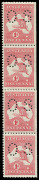 COMMONWEALTH OF AUSTRALIA: Kangaroos - First Watermark: 1d Red Die I perf Small 'OS' Coil Strip of 4, shaved perfs at right as is normal, separated between 2nd and 3rd units with hinge rejoin, top and bottom units MUH. Very scarce.