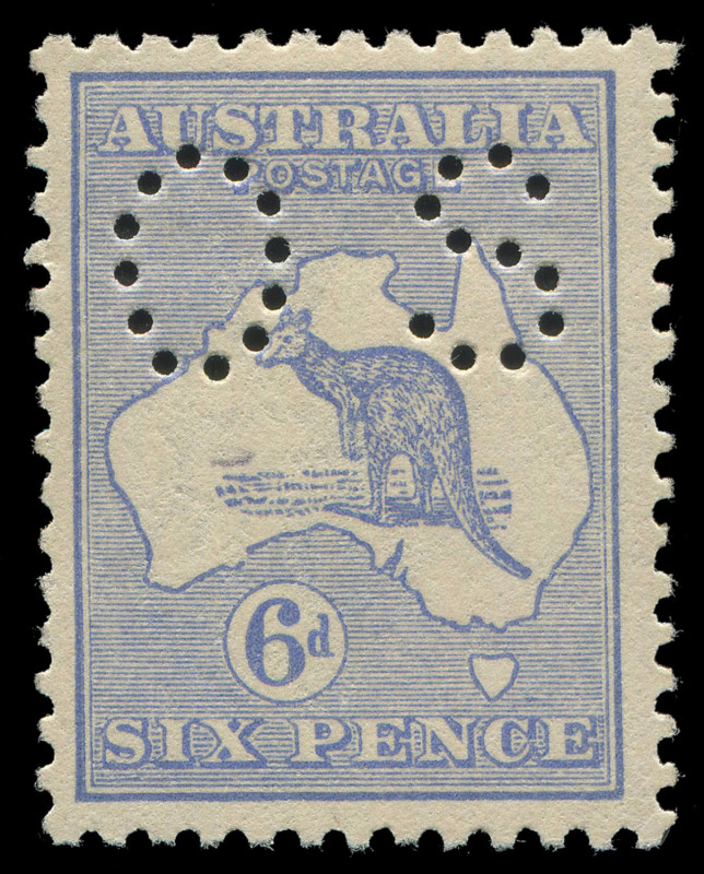 COMMONWEALTH OF AUSTRALIA: Kangaroos - Third Watermark: 6d Ultramarine (Die II) perforated 'OS' INVERTED WATERMARK BW.19Da,ba, well centred, MUH, Cat $1125.