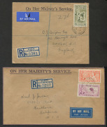 Falkland Islands: 1952 Pictorials on registered covers comprising 4d & 1/3d to USA plus single frankings of 2/6d, 5/-, 10/- on separate covers to United Kingdom and &pound;1 single franking to Switzerland, generally fine. (5 covers) - 3