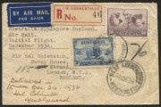 COMMONWEALTH OF AUSTRALIA: Aerophilately & Flight Covers: 10 Dec.1934 (AAMC.470) Australia-Singapore-England registered small cover to England with 1/6d Hermes & 3d Macarthur tied by West Leederville (WA) "8DEC34" datestamp, black/red registration label n