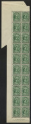 COMMONWEALTH OF AUSTRALIA: Other Pre-Decimals: 1947-52 (SG.222) No Watermark 1&frac12;d Green Queen Elizabeth Authority imprint block of 20 from left of the pane with "Diagonal paper fold at top resulting in miscutting of the sheet edge selvedge" BW:226ze variet