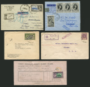 REST OF THE WORLD - General & Miscellaneous Lots: British Pacific Islands covers with Gilbert & Ellice 1933 to Chicago with very fine boxed 'R/BUTARITARI/G.&.E. I. C./No' registration h/s, 1958 Beru to USA with 2&frac12;d KGVI indistinctly tied, taxed, Tarawa ba