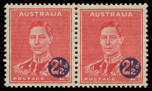 COMMONWEALTH OF AUSTRALIA: Other Pre-Decimals: 1942-50 (SG.200b) KGVI 2½d on 2d "Medallion flaw" BW:222d being left-hand unit of a pair, fine mint, Cat $375+.