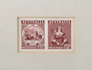 COMMONWEALTH OF AUSTRALIA: Other Pre-Decimals: Sunken Die Proof: 1950 2&frac12;d Stamp Centenary se-tenant pair, CBA cachet and numbered "10" on reverse, BW:278/9DP(1), accompanied by PMG's presentation letter (to W.L.Russell) in recognition of his services as a
