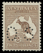 COMMONWEALTH OF AUSTRALIA: Kangaroos - First Watermark: 2/- Dark Brown perforated Small OS, very well centred, fine mint, BW:35bb - $2250.
