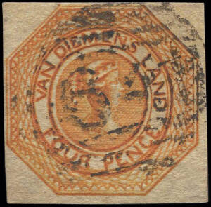1853 (SG.10) 4d Orange Courier, Plate II, a good to fine margined example, cancelled BN '64' of Hobart. Cat.&pound;425.