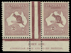 COMMONWEALTH OF AUSTRALIA: Kangaroos - Third Watermark: 2/- Maroon Plate 4 (lower position) Mullett (even gum tone) and Ash (N over A) imprint pairs, BW:38(2)zc&ze, fine mint with the Ash left-hand unit MUH, Cat.$2000. (2 pairs)