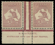 COMMONWEALTH OF AUSTRALIA: Kangaroos - Third Watermark: 2/- Maroon Plate 4 (lower position) Mullett (even gum tone) and Ash (N over A) imprint pairs, BW:38(2)zc&ze, fine mint with the Ash left-hand unit MUH, Cat.$2000. (2 pairs) - 2