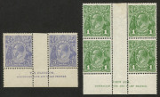 Imprints with Single Wmk 3d Harrison pair, SMult Wmk P14 1d green WATERMARK INVERTED Ash blk.4 (Cat. $750), 2d Red-Brown Electro 16 (imprint 3.75mm below stamps), Mullett blk.8 (few tones, Cat. $1000+), 4&frac12;d Ash blk.4 (Cat. $500); SMult P13&frac12;x12&frac12;&nbsp; &frac12;d Orange - 3