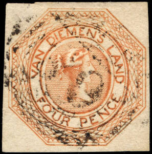 1853 (SG.11) 4d Dull Orange Courier, Plate II, a fine four margined example. Cat.&pound;375.