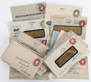 COMMONWEALTH OF AUSTRALIA: Postal Stationery: Envelopes: KGV & KGVI PTPO array with KGV "Star" 1d Green (5), 1½d Red (13) & 2d Red (6), "Ovals" 1d Green (3), 1½d Red (2) & 2d Red (7), KGVI Oval 1d Green (10), 1½d Green (9), 2d (2) & 2½d (11), various paper stocks and users, some with advertising corners, condition mostly fine.