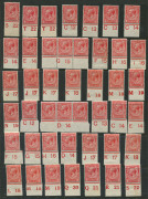 GREAT BRITAIN: 1912-26 KGV Control singles with ½d green (31, one used), 1d red (42) plus two strips of 3, 1½d brown (14, one used) plus a pair, 2d orange (3), 2½d (6) plus two pairs, 3d violet (6) plus strip of 3 (faults), 4d grey-green (7) plus 9d agat - 3