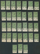 GREAT BRITAIN: 1912-26 KGV Control singles with ½d green (31, one used), 1d red (42) plus two strips of 3, 1½d brown (14, one used) plus a pair, 2d orange (3), 2½d (6) plus two pairs, 3d violet (6) plus strip of 3 (faults), 4d grey-green (7) plus 9d agat - 4