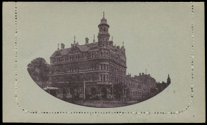 COMMONWEALTH OF AUSTRALIA: Postal Stationery: 1913-14 1d Kangaroo Design Original Die with Unframed Oval view of "St George's Terrrace, Perth" retouched (no sky) in purple-brown and in red-brown BW:LC14(119D); also Unframed Oval view of Central R'l'y S't'n Brisbane (with sky) in grey-black BW:LC14(32B); all are very fine unused, Cat.$550.