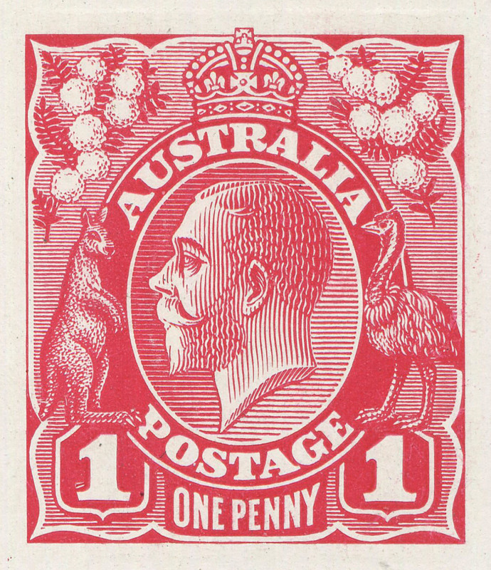 COMMONWEALTH OF AUSTRALIA: KGV Essays & Proofs: PERKINS BACON DIE PROOFS: State 2 in carmine-rose on highly glazed thin card (124x90mm), endorsed "old" at lower-right. The only recorded example and in superb condition, BW:70(DP)12Cc - Cat.$16000. Ex Perki