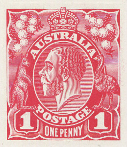 COMMONWEALTH OF AUSTRALIA: KGV Essays & Proofs: PERKINS BACON DIE PROOFS: State 2 in carmine-rose on highly glazed thin card (124x90mm), endorsed "old" at lower-right. The only recorded example and in superb condition, BW:70(DP)12Cc - Cat.$16000. Ex Perkins Bacon Archives.