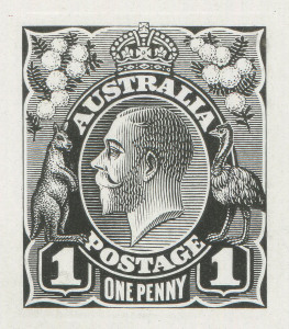 COMMONWEALTH OF AUSTRALIA: KGV Essays & Proofs: PERKINS BACON DIE PROOFS: State 3 with King's nose now straightened and the lined background slightly modified, in black on highly glazed thin card (126x95mm), without endorsements. Only eight examples in this format are recorded, superb condition, BW:70(DP)13Ad - Cat.$12,500. Ex Perkins Bacon Archives.
