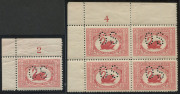 COMMONWEALTH OF AUSTRALIA: Other Pre-Decimals: 1929 (SG.O120) 1&frac12;d WA Centenary perforated 'OS' mostly mint selection comprising Plate 2 corner block of 20 (5x4) & single, Plate 4 corner block of 4; also an Ash imprint block of 8 (4x2), a piece of "blanket - 2