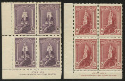 COMMONWEALTH OF AUSTRALIA: Other Pre-Decimals: 1937-49 (SG.176-178) 5/- to £1 Robes Thick Paper Ash Imprint blocks of 4, mild gum toning and some faint colour transfer on gum, lower units MUH, BW:212,214&216 - Cat.$925+. - 2