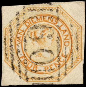 1853 (SG.12) 4d Yellowish orange Courier Plate II; fine four margined example. Cat.&pound;375