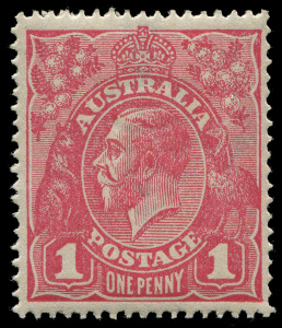 COMMONWEALTH OF AUSTRALIA: KGV Heads - Single Watermark: 1d Pink Smooth Paper G28 WATERMARK INVERTED, fresh MUH. BW:71Ta - $800 (as mounted mint).