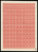QUEENSLAND: 1897-98 (SG.257) 1d vermilion plain Zig-Zag Roulette complete sheet of 120 (10x12), sheet number "393", internal faults affecting four units and gumside abrasions on a few other units, overall of fine appearance with sheet margins intact and 