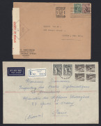 1931-60s covers (9) comprising 1931 PPC from Italy taxed with 1d Due added tied by BOULDER (WA) datestamp, 1940 1/1d airmail rate censored to India, 1943 7&frac12;d triple-rate surface cover to USA (3d for 1st oz, plus 2d x2 for the additional 2oz, plus &frac12;d War T
