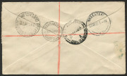 COMMONWEALTH OF AUSTRALIA: Other Pre-Decimals: March 1932 usage of 6d Kingsford Smith overprinted OS (+ unoverprinted 2d & 3d Harbour Bridge) on small registered airmail cover to New Zealand, the adhesives tied by multiple TOOWOOMBA (Qld) datestamps, bla - 2