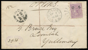 NEW SOUTH WALES - Postal History: 1886 (April 13 & Sep.3) Stock Office (Molong) OHMS covers registered covers to same addressee in Yullundry with overprinted 'OS' 6d pale lilac or 6d mauve each tied by Rays '15' cancels with MOLONG datestamps alongside, 